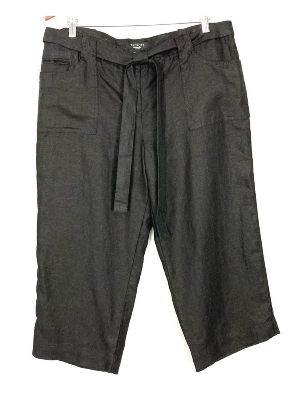 Talbots Signature Fit Linen Crop Pants Women’s Size 16 Petite Sash Tie Waist
